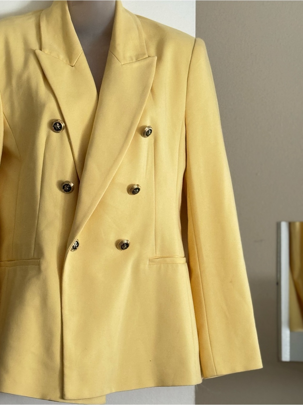 Zara Double-Breasted Pale Yellow Blazer